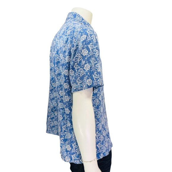 Nat Nast Mens Silk Hawaiian Shirt Blue Floral Short Sleeve Button Size XL - Picture 9 of 12